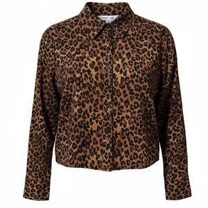 OLD NAVY The Cropped Shirt leopard print button up long sleeve 100% cotton XSP